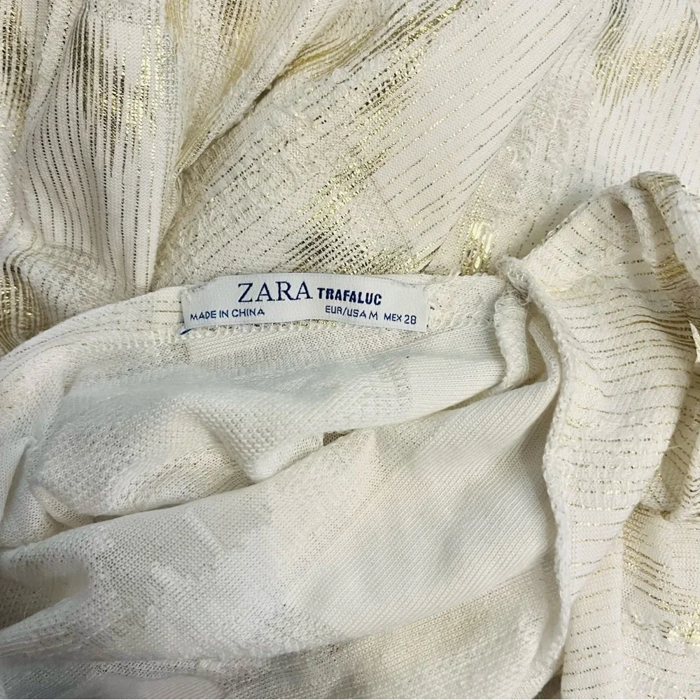 ZARA Metallic Gold Textured Mock Neck Top | Holiday Party Quiet Luxury Chic - Picture 7 of 7